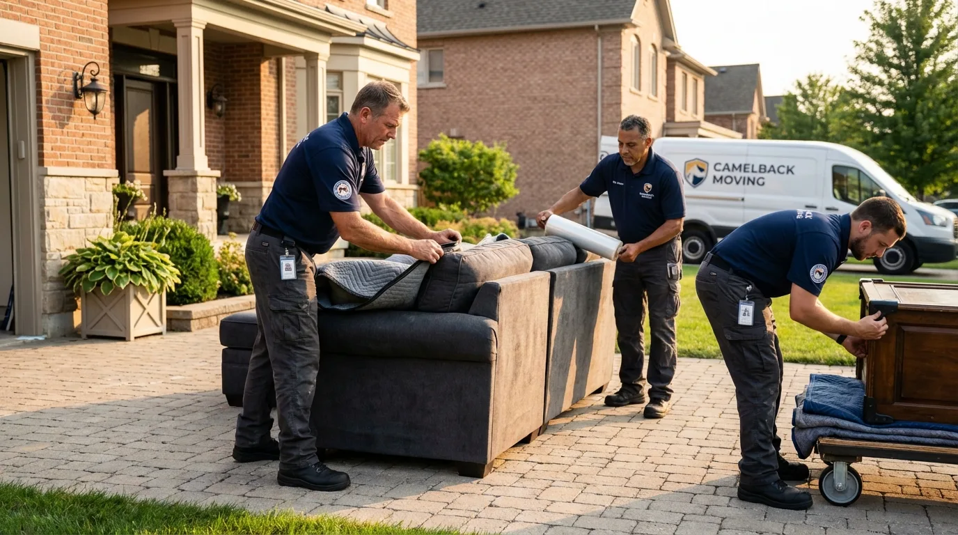 Large estate moving crew wrapping furniture in Edgerton, WI