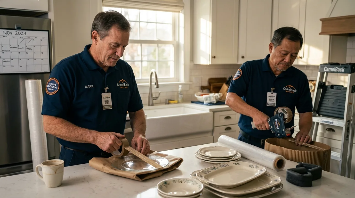 Professional crew packing kitchen dishware in Edgerton, WI